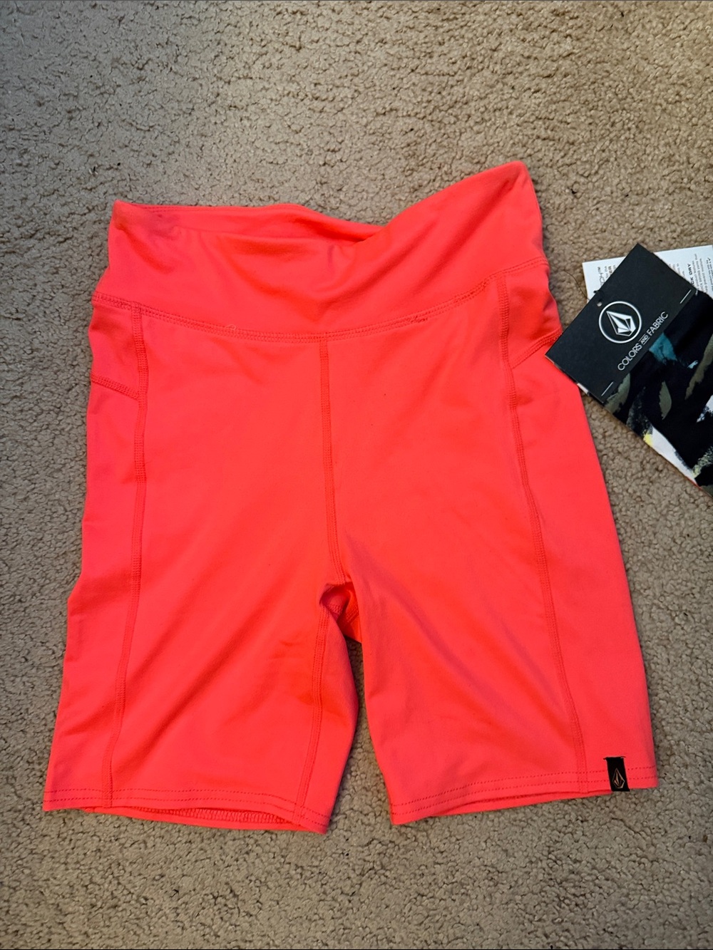 Volcom Bright Coral High-Waist Bike Shorts